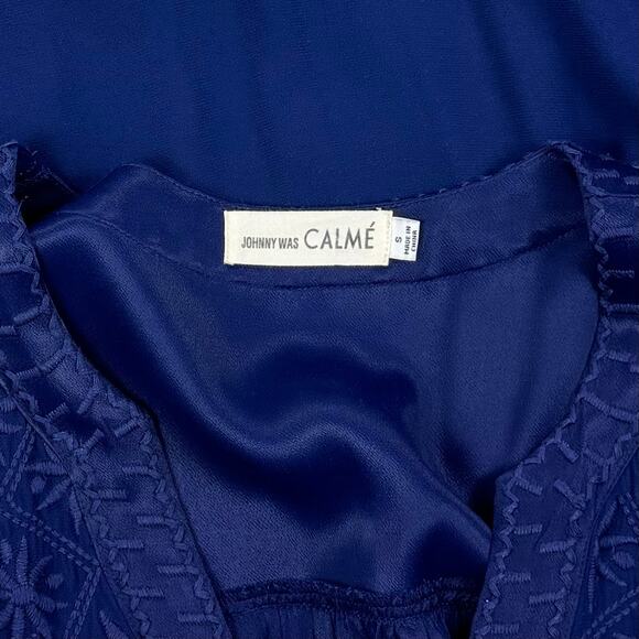 Johnny Was CALME Womens Embroidered Shift Dress Small Navy Blue - Picture 9 of 12